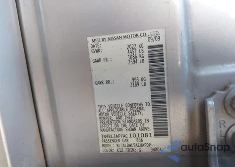 2010 Nissan Altima 3.5 Sr z USA, uszkodzony, nr VIN 1N4BL2AP7AC101081